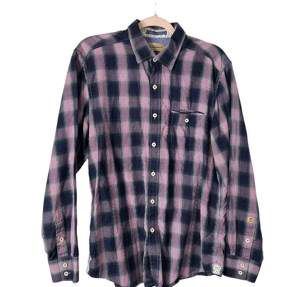 Tommy Bahama Mens Button Front Shirt Sz M Long Sleeve Plaid Blue Pink